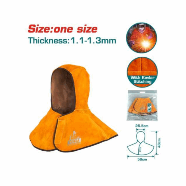 Total Cowhide Welding Cap 1.1-1.3mm with Spilt Cowhide, Hook & Loop Tape, Polyester Taffeta Lined TSP20101