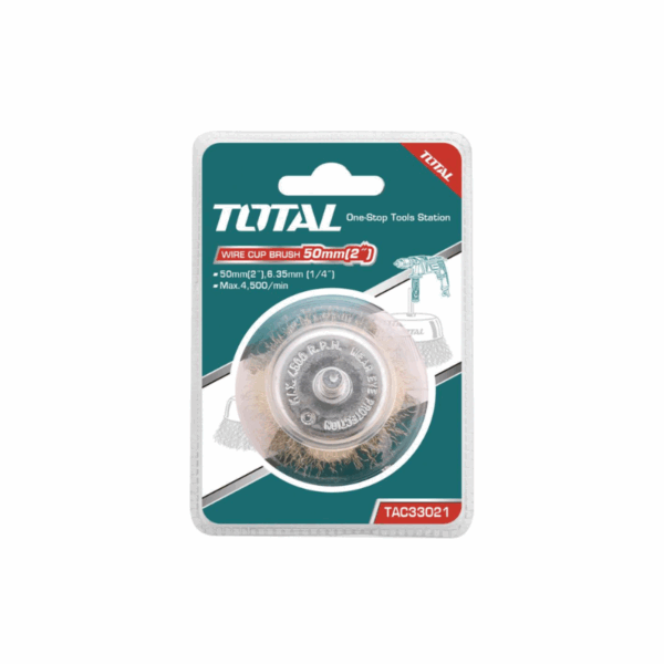 Total WIre Cup Brushes 50mm 2" with Shank 1/4" for Steel, Cast Steel, Soft & Hard Wood TAC33021