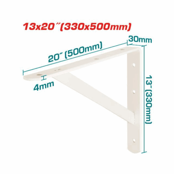 Total Heavy Duty Shelf Bracket 13x20" with 6 Attachment Points, White THDSB1320