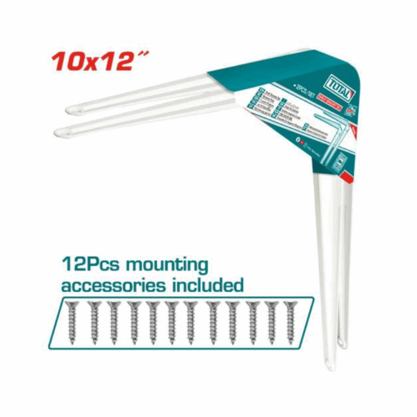 Total Shelf Bracket 2pcs Set 10x12" with 6 Attachment Points, 12 Mounting Screws, White TSB11012