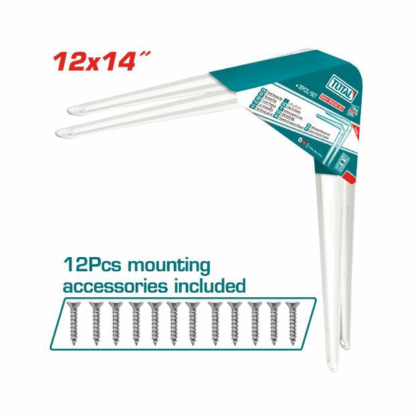 Total Shelf Bracket 2pcs Set 12x14" with 6 Attachment Points, 12 Mounting Screws, White TSB11214