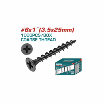 Total Drywall Screw #6X1" (3.5x25mm) Coarse Thread for Gypsum Phillips Drive, Carbon Steel, Phosphatized Black 1000pcs Box THWDS611