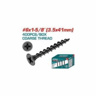 Total Drywall Screw #6X1-5/8"(3.5x41mm) Coarse Thread for Gypsum Phillips Drive, Carbon Steel, Phosphatized Black 400pcs Box THWDS61581