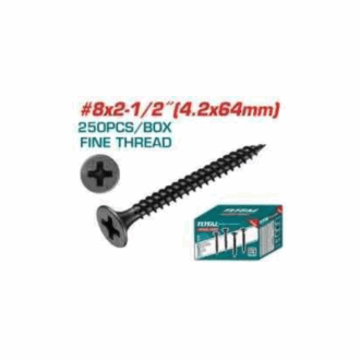 Total Drywall Screw #8x2-1/2"(4.2x64mm) Fine Thread for Gypsum Phillips Drive, Carbon Steel, Phosphatized Black 250pcs Box THWDS82122