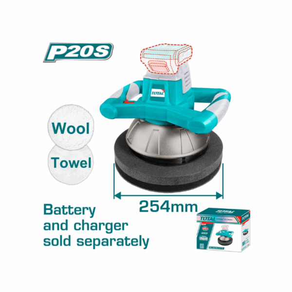 Total Angle Polisher Cordless Lithium-ion 20V with Wool & Towel Polishing Bonnet TOPLI2001