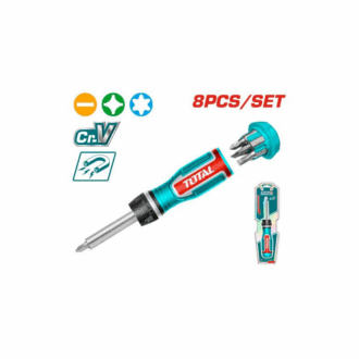 Total Ratchet Screwdriver Set with Handle & Screwdriver Bits TACSD30086 (Pack of 8pcs)