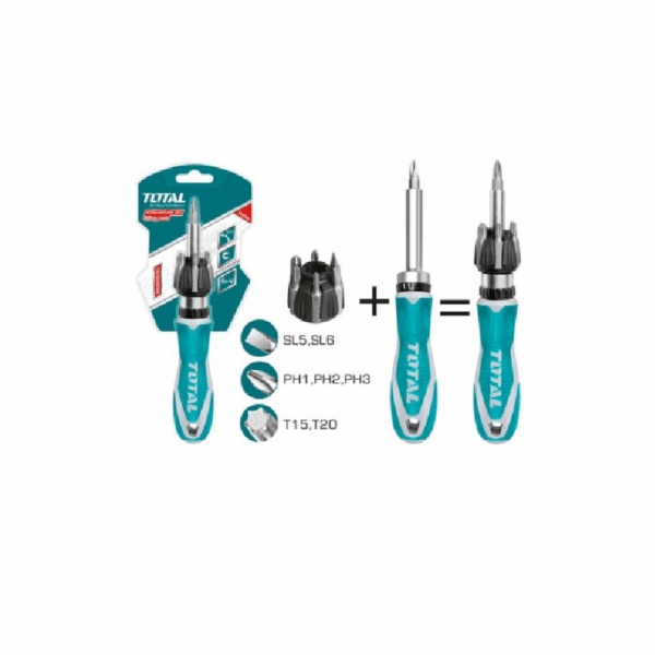Total Ratchet Screwdriver Set with Handle & Screwdriver Bits TACSD30086 (Pack of 8pcs)