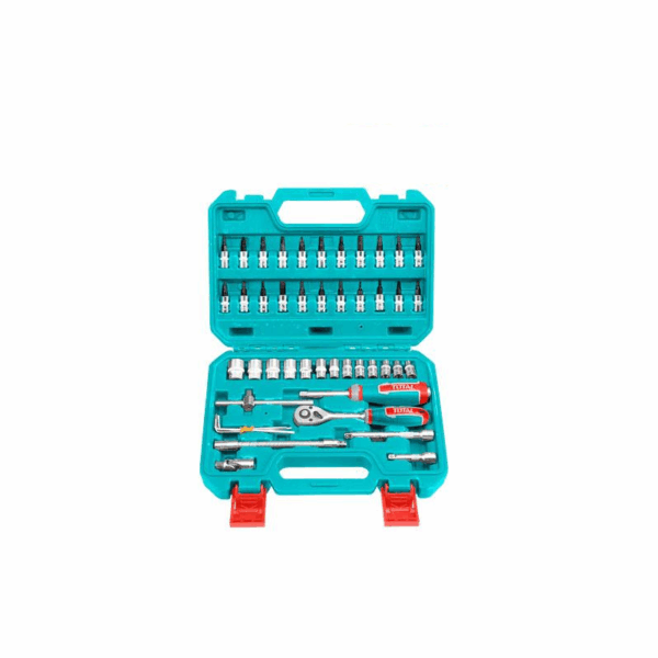 Total Socket Set 1/4" with Three Colour Soft Handle, Chromed Plated, Heat Treated THT141462 (Pack of 46pcs)