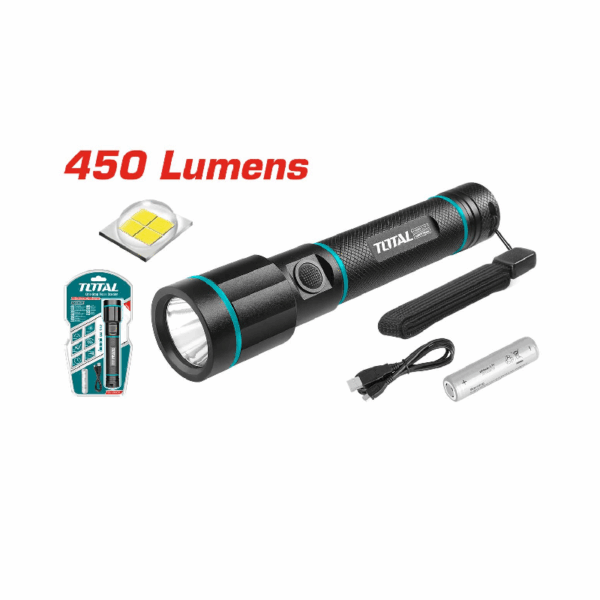 Total LED Flash Light 450lm with 5 Modes, 1pcs 2000mAh 18650 Li-ion Battery TCFL1865051