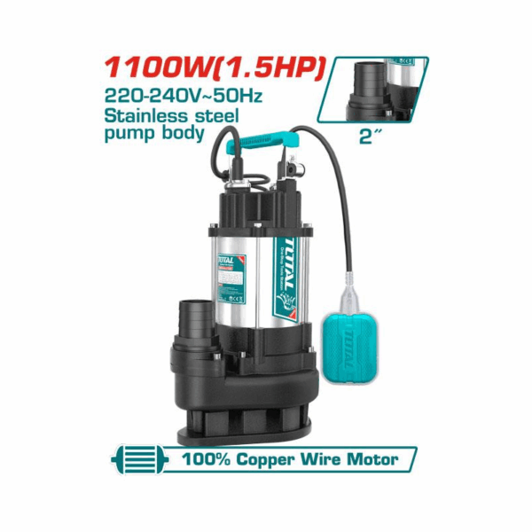 Total Submersible Sewage Water Pump 1100W with Copper Wire Motor, 9m Cable TWP7110016