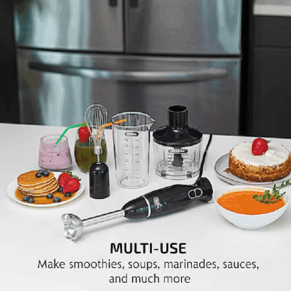 Total 5in1 Cordless Hand Blender Set 100W DC 16V Lithium-ion with 5 Speed Control, LED Display, Steel Blades TJB056K