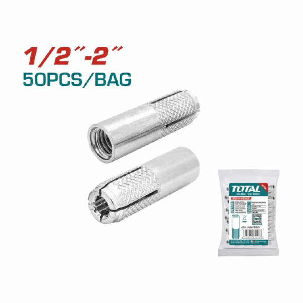 Total Drop-In Anchor Plug 1/2"-2" Carbon Steel, Zinc Plated Finish THWDA1221 (Pack of 50pcs)