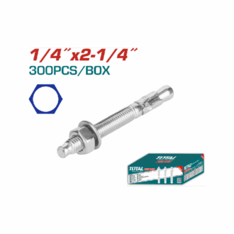 Total Galvanized Wedge Anchor 1/4"x2-1/4" Carbon Steel, Zinc Plated Finish THWWA142141 (Pack of 300pcs)