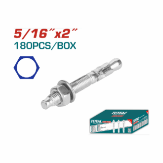 Total Galvanized Wedge Anchor 5/16"x2" Carbon Steel, Zinc Plated Finish THWWA51621 (Pack of 180pcs)