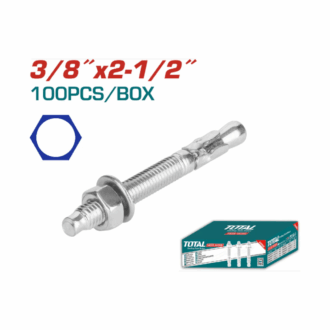 Total Galvanized Wedge Anchor 3/8"x2-1/2" Carbon Steel, Zinc Plated Finish THWWA382121 (Pack of 100pcs)