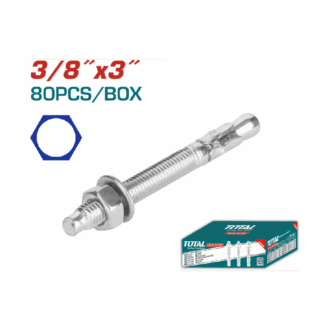 Total Galvanized Wedge Anchor 3/8"x3" Carbon Steel, Zinc Plated Finish THWWA3831 (Pack of 80pcs)