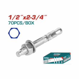 Total Galvanized Wedge Anchor 1/2"x2-3/4" Carbon Steel, Zinc Plated Finish THWWA212341 (Pack of 70pcs)