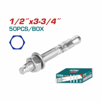 Total Galvanized Wedge Anchor 1/2"x3-3/4" Carbon Steel, Zinc Plated Finish THWWA213341 (Pack of 50pcs)