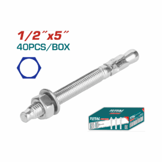 Total Galvanized Wedge Anchor 1/2"x5" Carbon Steel, Zinc Plated Finish THWWA2151 (Pack of 40pcs)