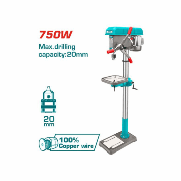 Total Drill Press 20mm 750W with 16 Spindle Speed Settings TDP207505