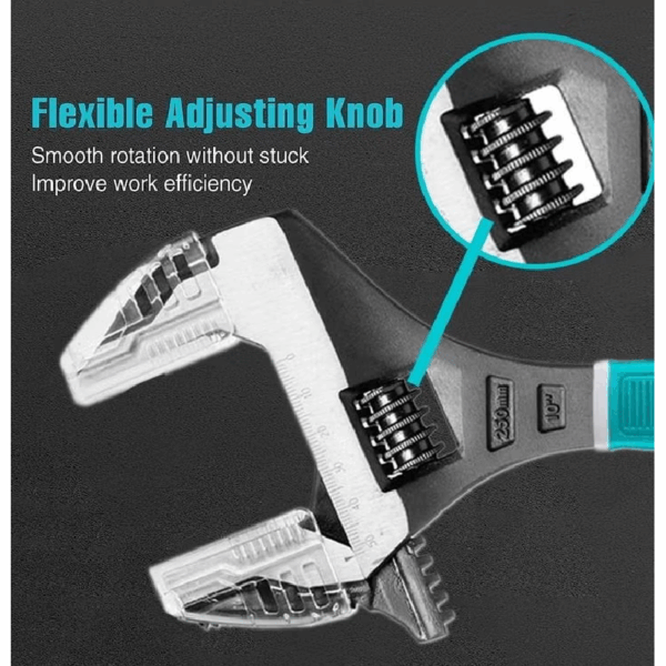 Total 2in1 Adjustable Wrench 250mm with Pipe Wrench Function, 2pcs Jaw Protector THT10210G