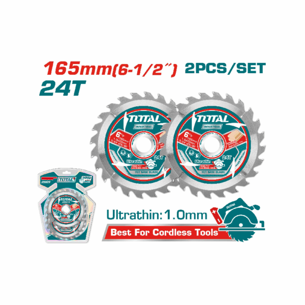 Total Ultra-thin TCT Circular Saw Blade Set 165mm, Wood Cutting TAC2331653 (Pack of 2pcs)