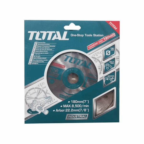 Total Wet Diamond Cutting Disc 180mm Continous Rim for Stone, Concrete, Brick Cutting TAC2121801