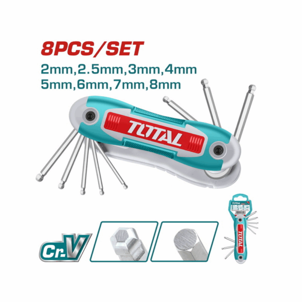 Total Ball Point Hex Key Set 2-8mm with Heat Treatment & Chrome Plated THT1061836 (Pack of 8pcs)