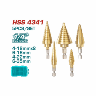 Total Step Drill Bit Set 1/4" Hex Shank TACSD2051 (Pack of 5pcs)