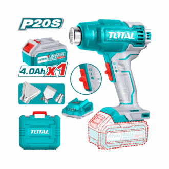 Total Cordless Heat Gun 20V 300/550°C with Reduction, Reflector & Flat Nozzle, 4.0Ah Battery & Charger TBLI20025