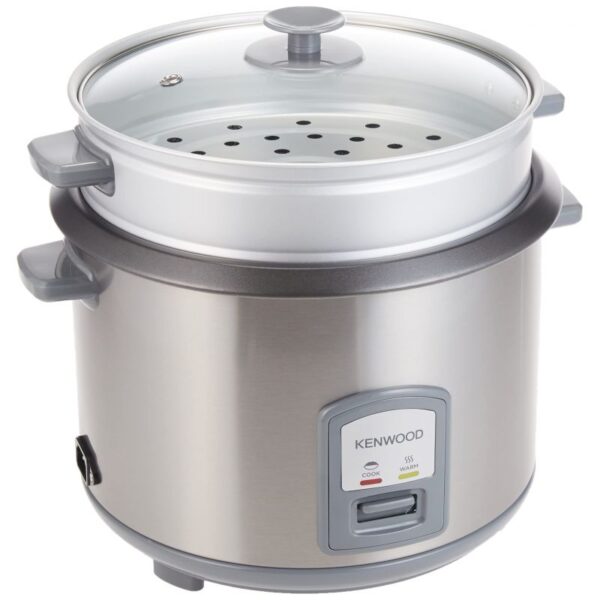 Kenwood 2-in-1 Rice Cooker 1.8L 10-Cups Rice with Food Steamer Basket Non-Stick Cooking Pot Temepered Glass Lid Warm/Cook Lights Spatula Holder Detachable Cord RCM45.000SS