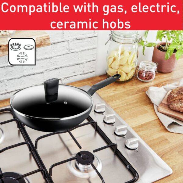 Tefal Super Cook Wok Pan 28cm + Lid Non Stick Thermo Signal 100% Safe Frying Pan Black Aluminium B4591684