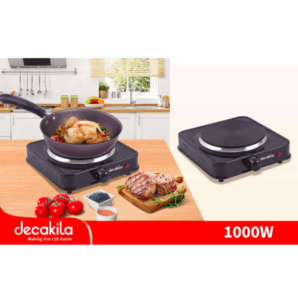 Decakila Hot Plate Single 1000W One Burner Heavy Duty Cast Iron Heating Surface 5 Heat Settings Electric Stove Auto Thermostat Control KECC004B
