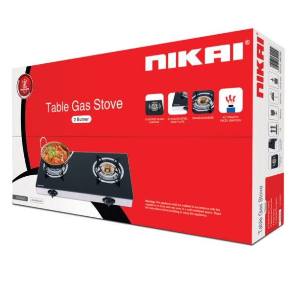 Nikai Gas Cooker Glass Top 2 Burner Auto Inginination Blue Flame with High Efficiency NG5092G