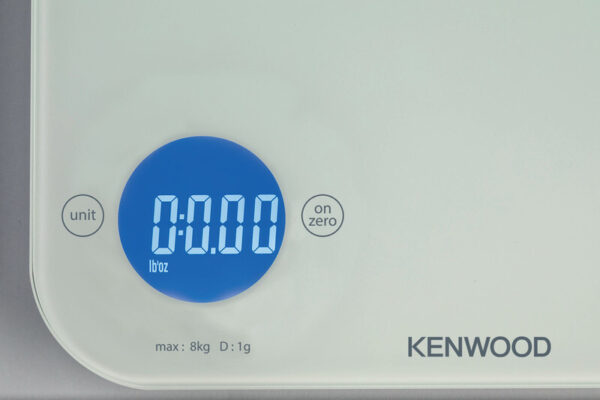 Kenwood Digital Kitchen Scale With 6 Weighing Units 3mm Tempered Glass Touch Control 3 Aaa Batteries Tare/Zero Function Auto Shut-Off White1G-8Kg Capacity WEP50.000WH