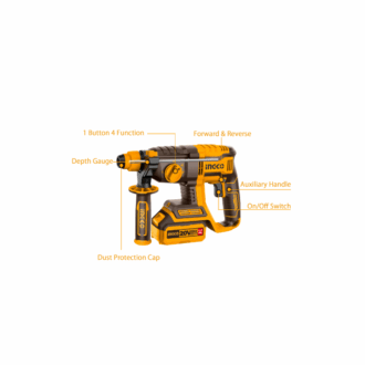 Ingco Cordless Rotary Hammer Lithium-ion 20V with Brushless Motor, Integrated LED Work Light CRHLI202081