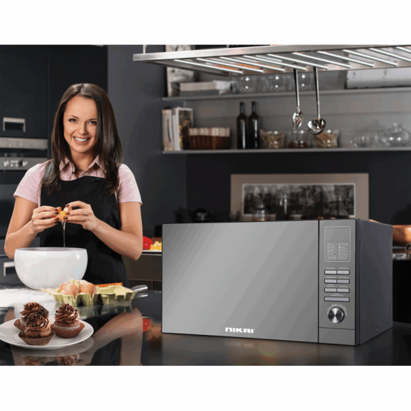 Nikai Microwave 25L 1000W with Grill Digital 5 Levels Mirror Finish 10 Auto Cook Mode Child Lock DeFrost By Weight Kitchen Timer NMO250MDG