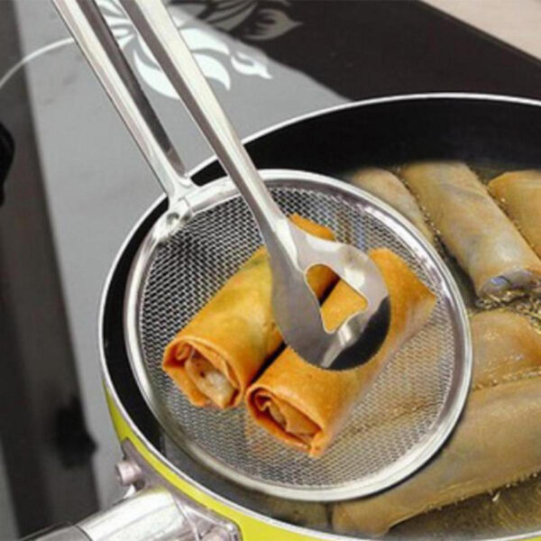 Multi-Functional Spoon Strainer 2in1 Fry Tool Filter with Clip Oil Frying BBQ Filter Stainless Steel Mesh Strainer