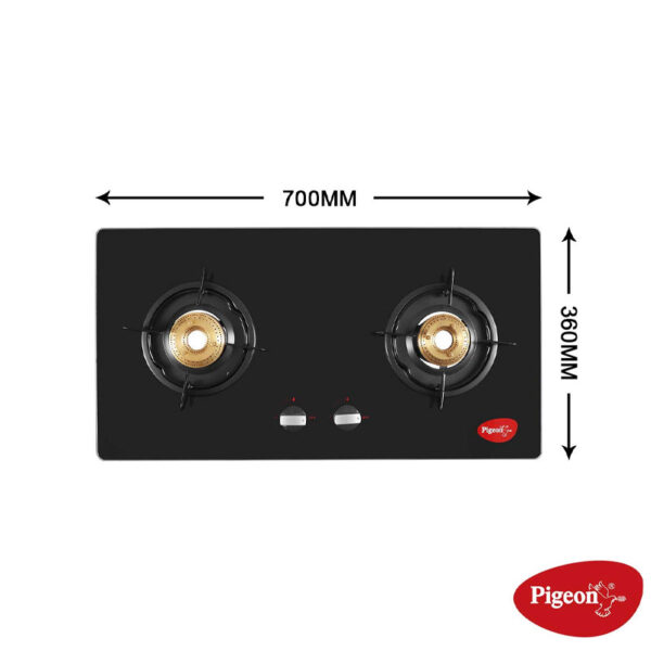 Pigeon Gas Cooker 2 Burner Glass Top SS Body Black Infinity