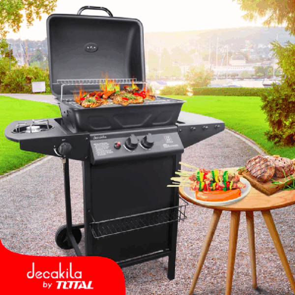 Decakila Barbeque Gas Grill 5.5kW Height 86CM Piezoelectric Ignition With Thermometer KMGS005B