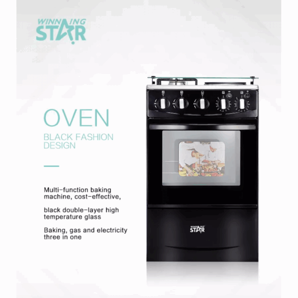 Winning Star Freestanding Cooker 2 Gas Burners, 2 Electric Burners with 52L Oven Black