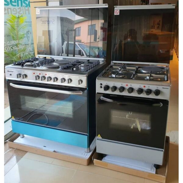 Hisense Cooker Free Standing 60 x 60cm 3 Gas Burners, 1 Electric Burner, Electric Oven, Glass Lid, Silver HF631GEES