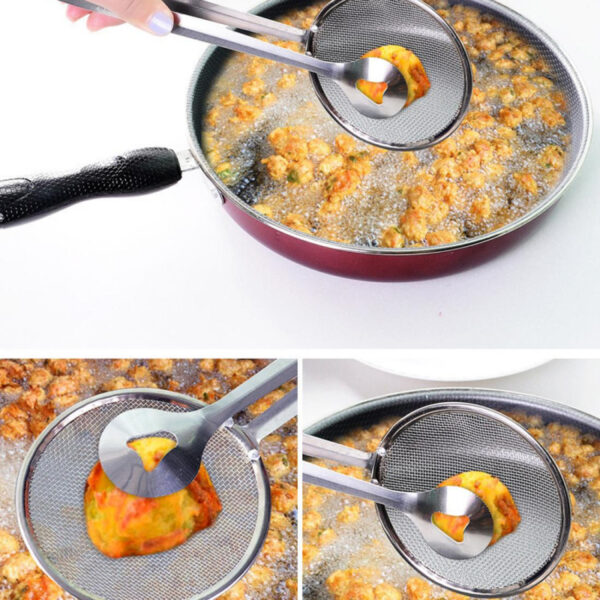 Multi-Functional Spoon Strainer 2in1 Fry Tool Filter with Clip Oil Frying BBQ Filter Stainless Steel Mesh Strainer