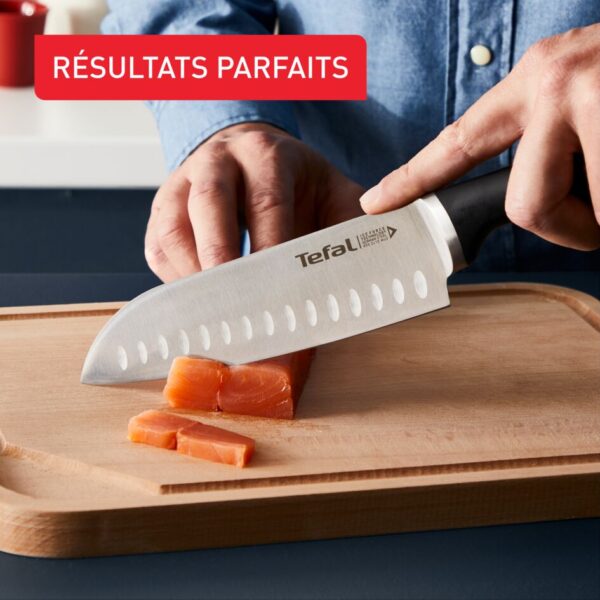 Tefal Ice Force Wooden Block with 5 Slots and 5 Knives: Bread Knife 20 cm / Chef Knife 20 cm / Santoku Knife 18 cm / Paring Knife 11 cm / Carving Knife 9 cm K232S574