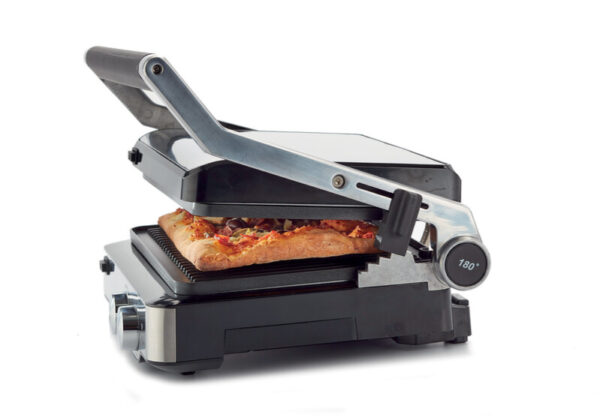 Kenwood Grill 2000W Contact Health Grill Panini Press with Variable Temperature Timer 3 Grill Positions for Panini Burger Sandwich Pizza Steak Chicken Fish Vegetables HGM80.000SS