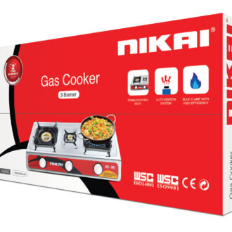 Nikai Gas Cooker 3 Burner Stainless Steel Gas Burner with Auto Ignition System Blue Flame with High Efficiency Stainless Steel Body Full Safety Features NG845