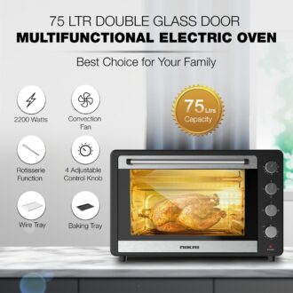 Nikai Oven 75L 2200W Oven Rotisserie Function & 120 Minutes Timer With Stay On Multiple Accessories High-Efficiency Heating Indicator Light - NT75RCZ