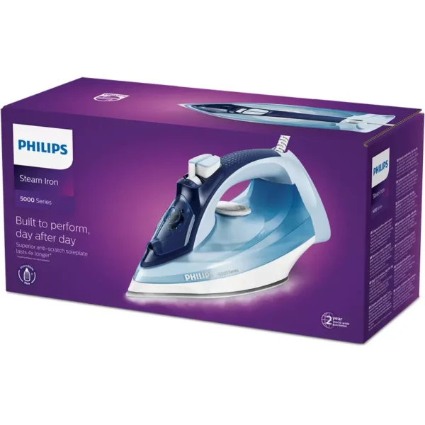 Philips Steam Iron 2600W Steam Iron Continuous 35g and 160g, Steam Boost, Calc Clean -300ml Watertank, Ceramic Non Stick Solt Plate DST5020