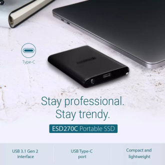 Transcend 1TB Portable External SSD - One-Touch Backup, One-Time Password Protection, Includes Type-A and Type-C Cables, TS1TESD270C.