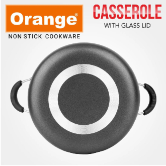 Orange Cook & Serve Non-Stick Casserole 26cm 4.5L with Glass Lid ONSC037